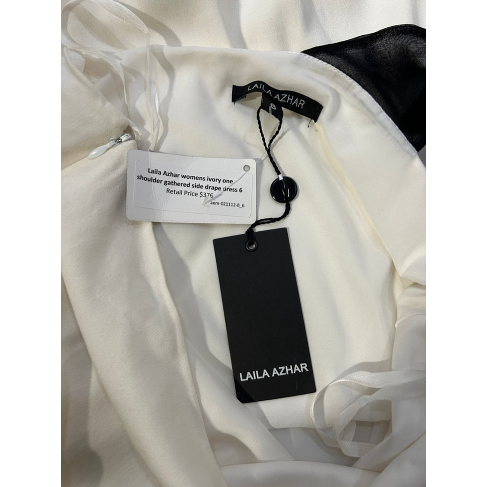 Laila Azhar Ivory One Shoulder Gathered Side Drape Dress 6 - Picture 7 of 9